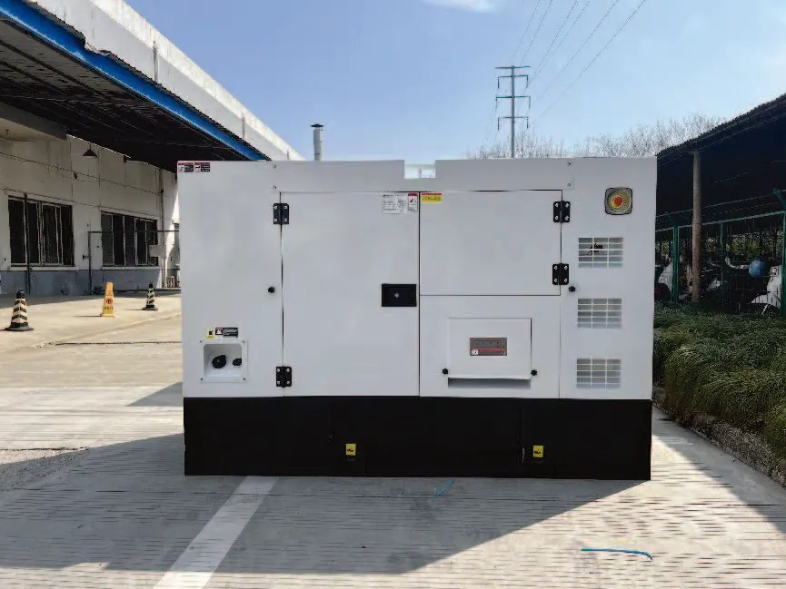 20 kW Perkins diesel generator in a white silent-type enclosure, front view