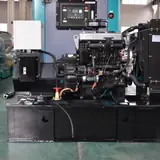 Open-frame 25 kW Yangdong generator set on its base frame, side view