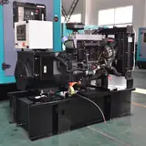 Open-frame 25 kW Yangdong Y490D generator set with control panel, side view