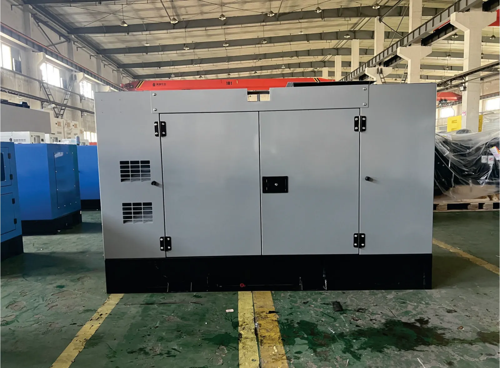 30 kW Cummins diesel generator in a grey silent-type enclosure, front view