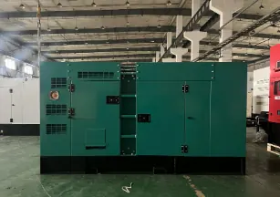 50 kW Cummins LPG generator in a green silent-type enclosure, front view