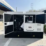 50 kW Cummins natural gas generator with the enclosure doors open, front view