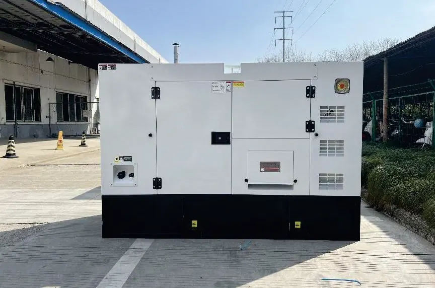 50 kW Cummins natural gas generator in a white silent-type enclosure, front view