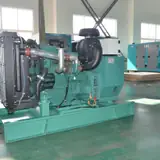 Open-frame 80 kW Volvo generator set showing the radiator and engine