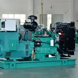 50 kW Cummins gas generator set without its enclosure, angled view showing the radiator
